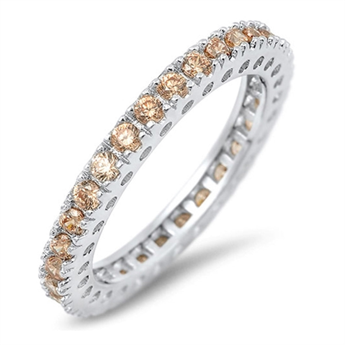 Prong-Set Eternity Birthstone Cubic Zirconia Ring in Sterling Silver