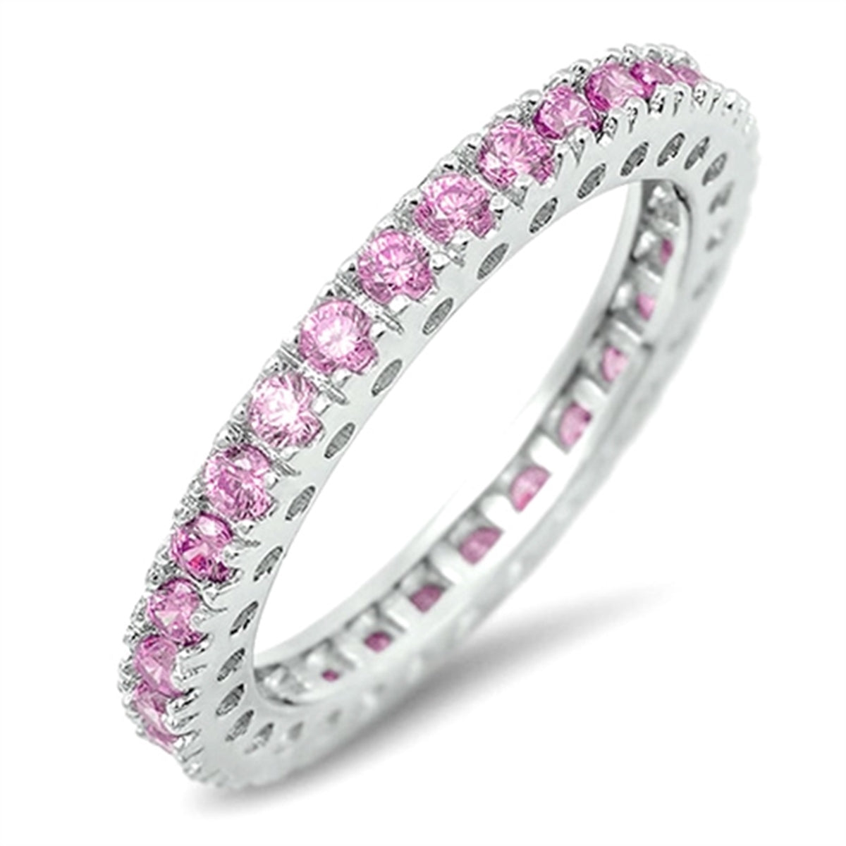 Prong-Set Eternity Birthstone Cubic Zirconia Ring in Sterling Silver