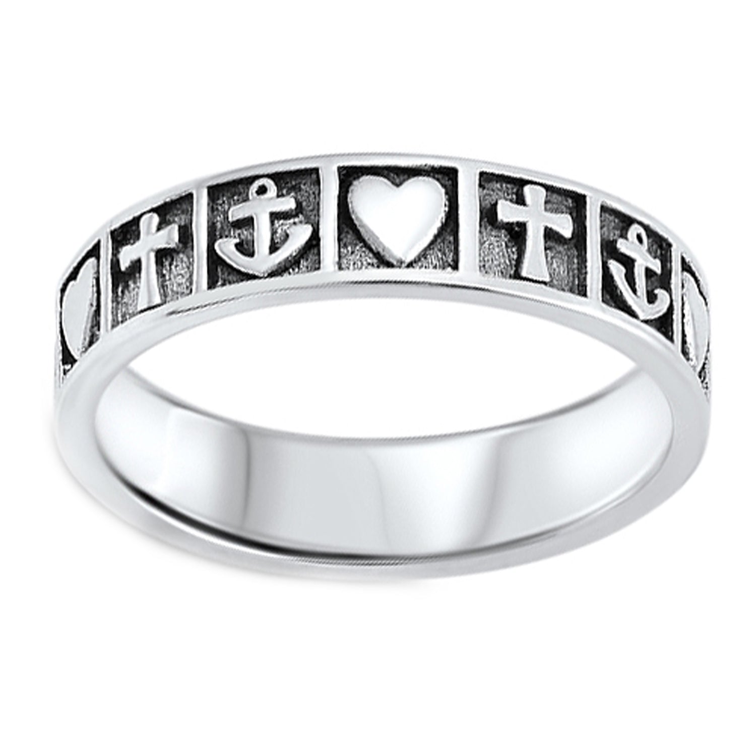 Faith, Hope & Love Symbols Ring in Sterling Silver