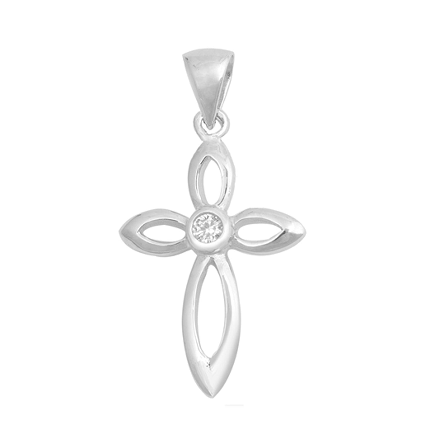 Bezel Center Cubic Zirconia Cross Pendant in Sterling Silver – Lux