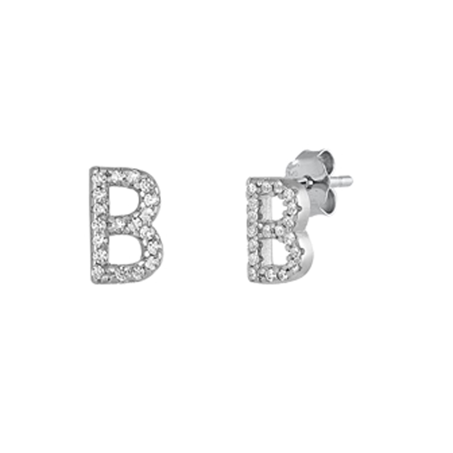 Initial Letter CZ Stud Earrings in Sterling Silver