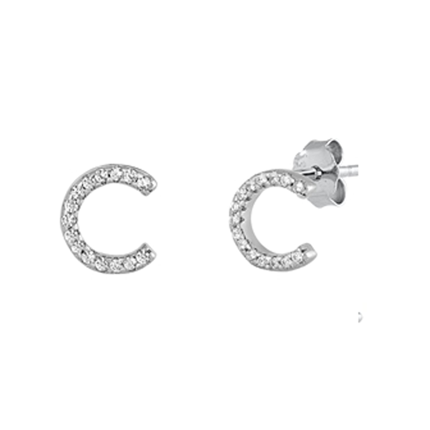 Initial Letter CZ Stud Earrings in Sterling Silver