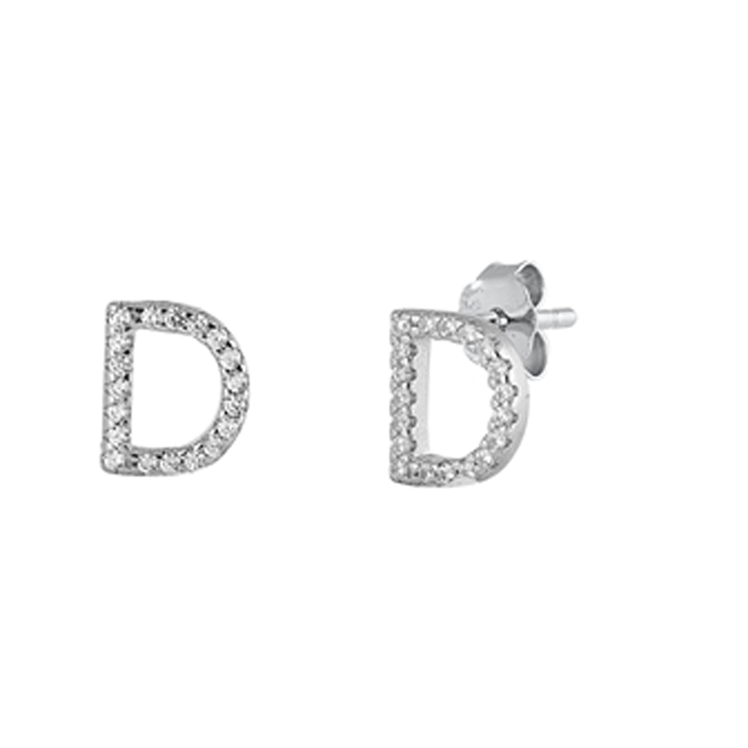 Initial Letter CZ Stud Earrings in Sterling Silver