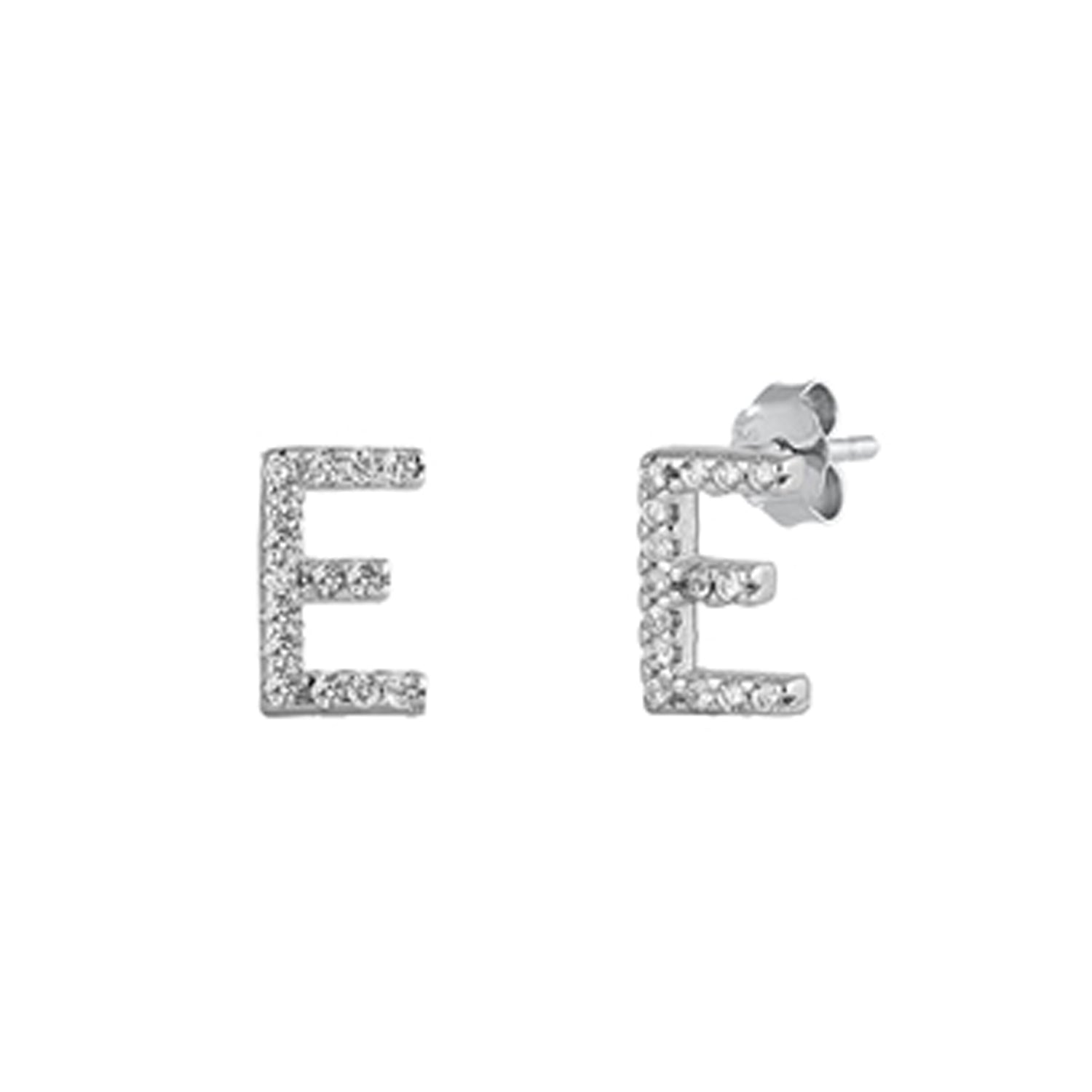 Initial Letter CZ Stud Earrings in Sterling Silver