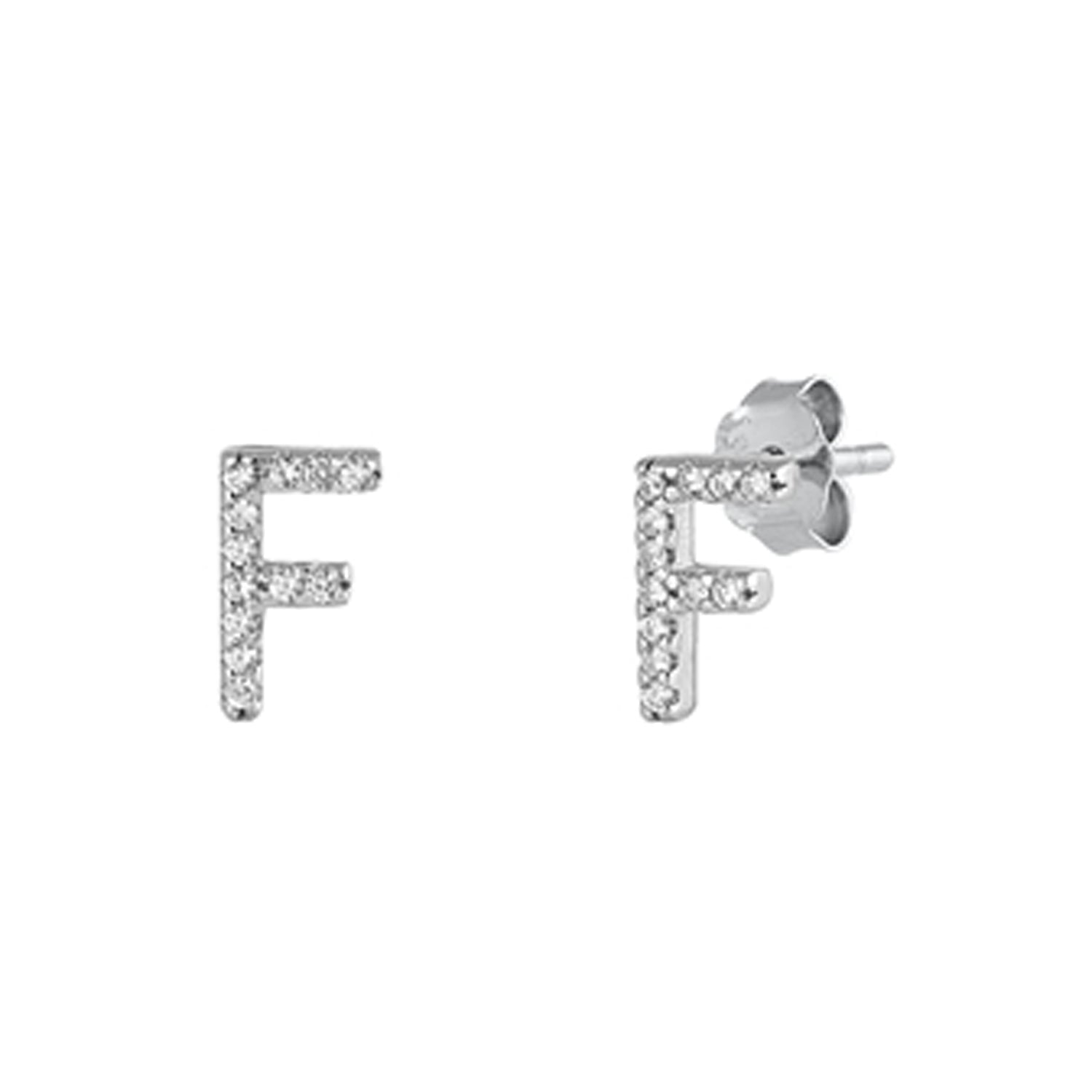 Initial Letter CZ Stud Earrings in Sterling Silver