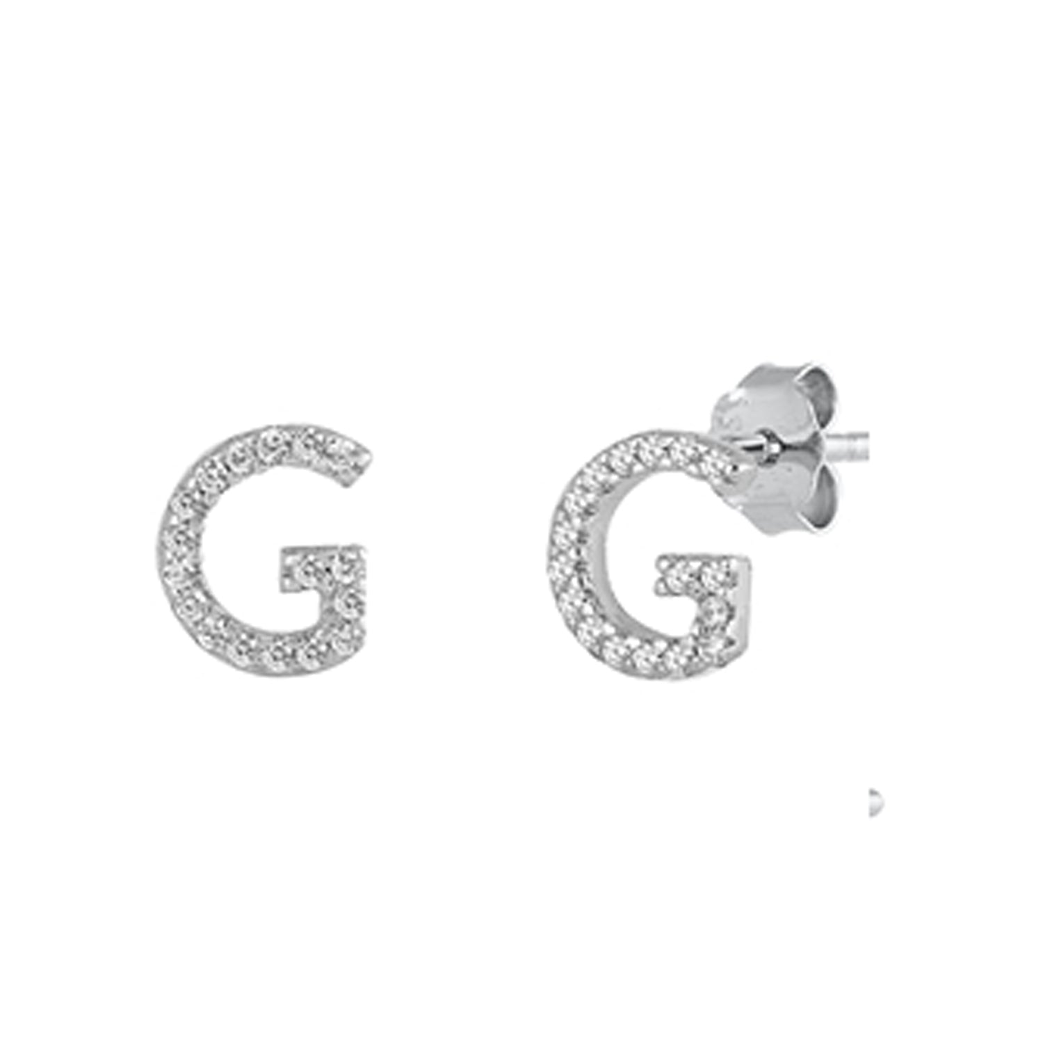 Initial Letter CZ Stud Earrings in Sterling Silver