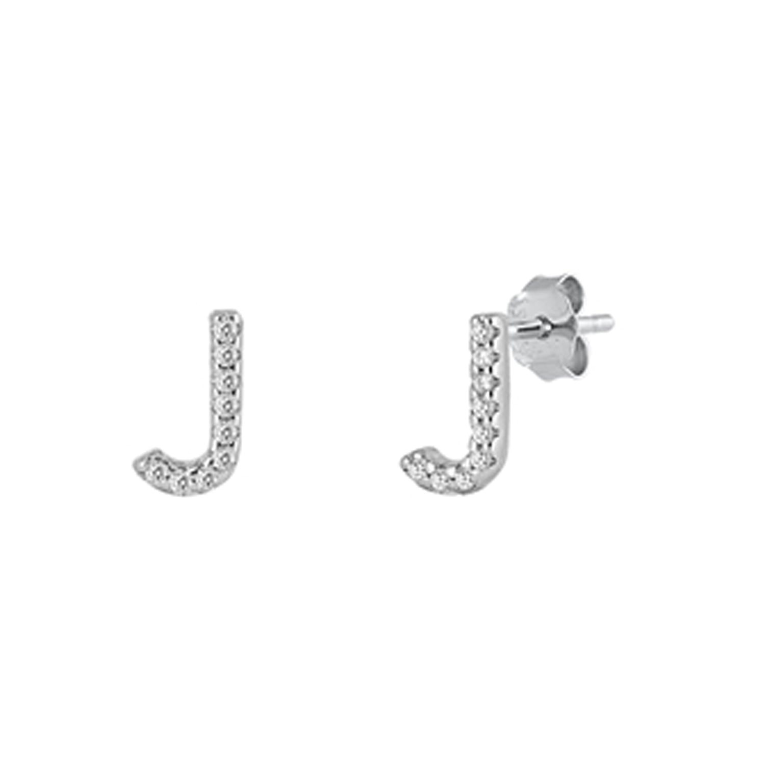 Initial Letter CZ Stud Earrings in Sterling Silver