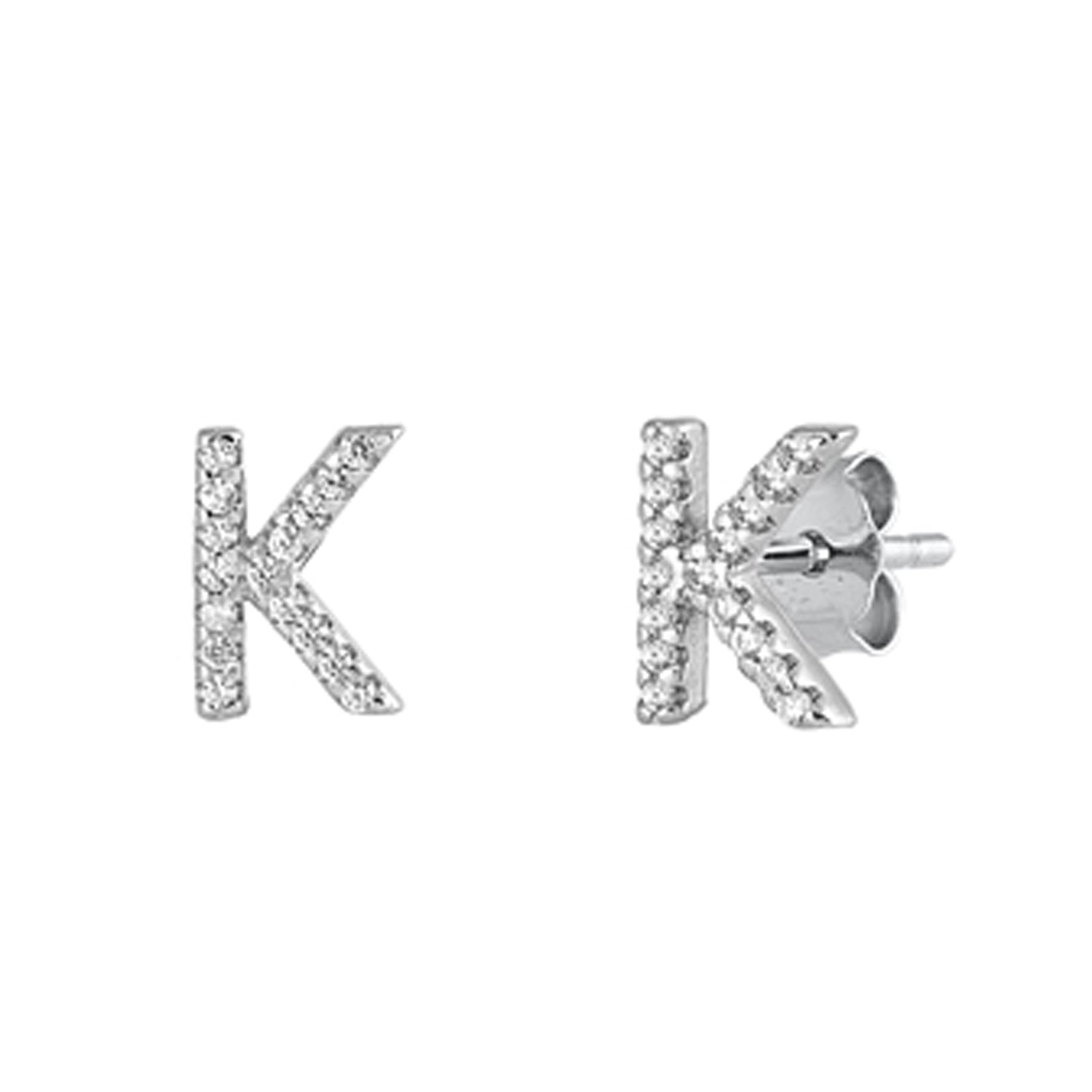 Initial Letter CZ Stud Earrings in Sterling Silver
