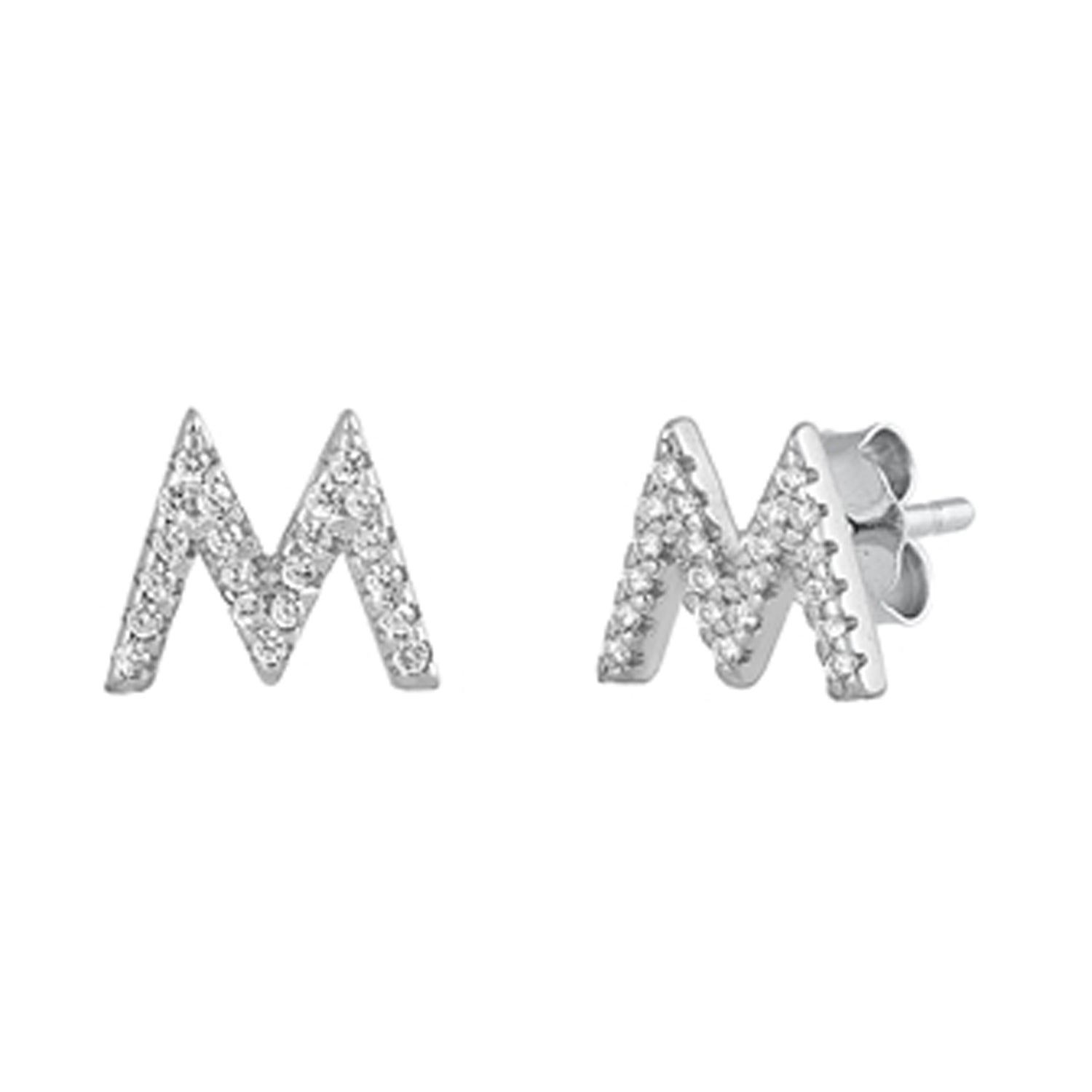 Initial Letter CZ Stud Earrings in Sterling Silver