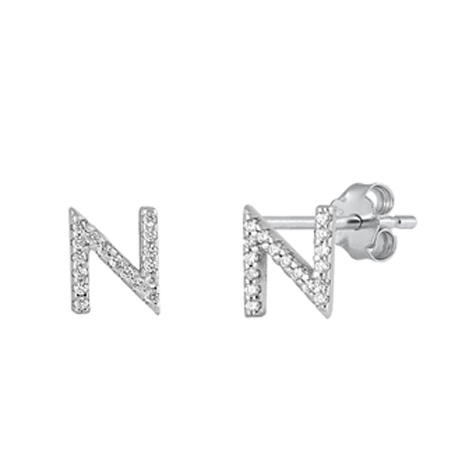 Initial Letter CZ Stud Earrings in Sterling Silver