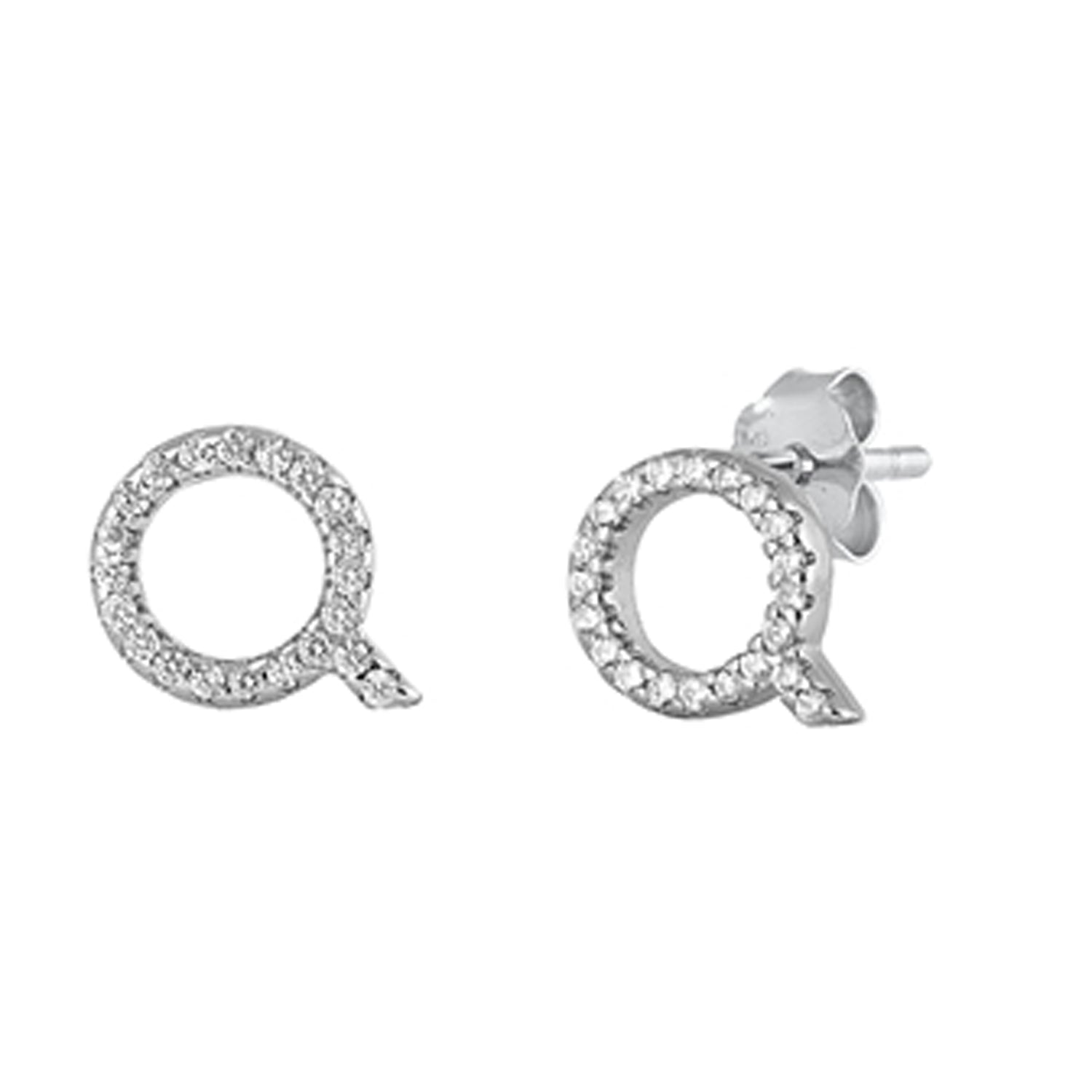 Initial Letter CZ Stud Earrings in Sterling Silver