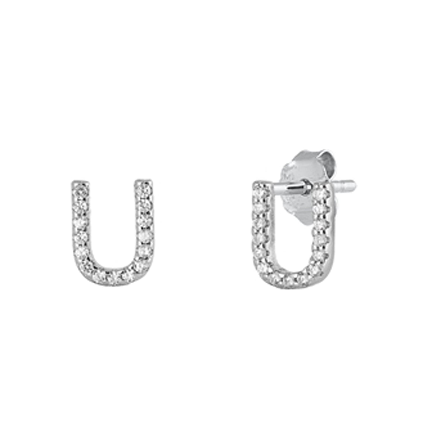 Initial Letter CZ Stud Earrings in Sterling Silver