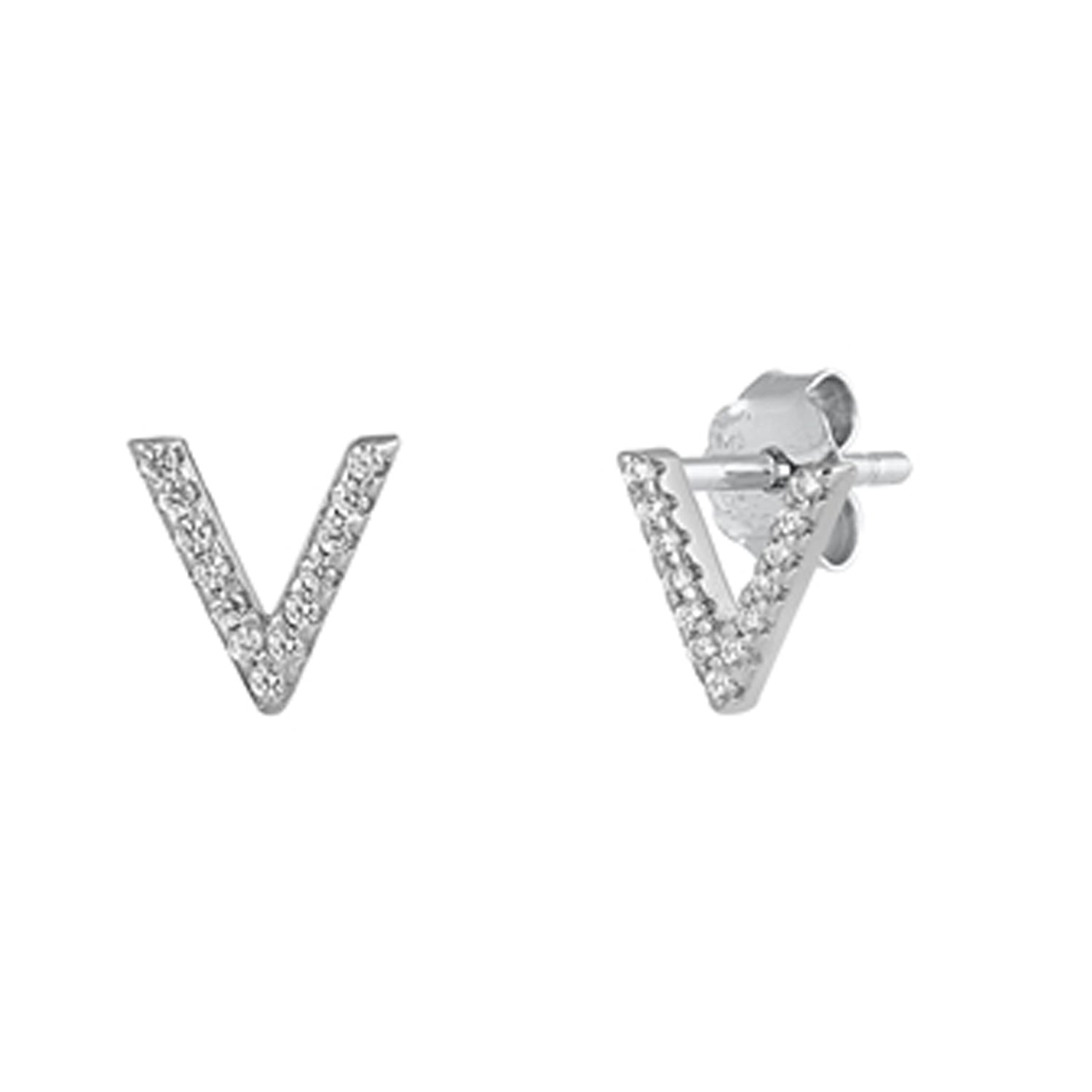 Initial Letter CZ Stud Earrings in Sterling Silver