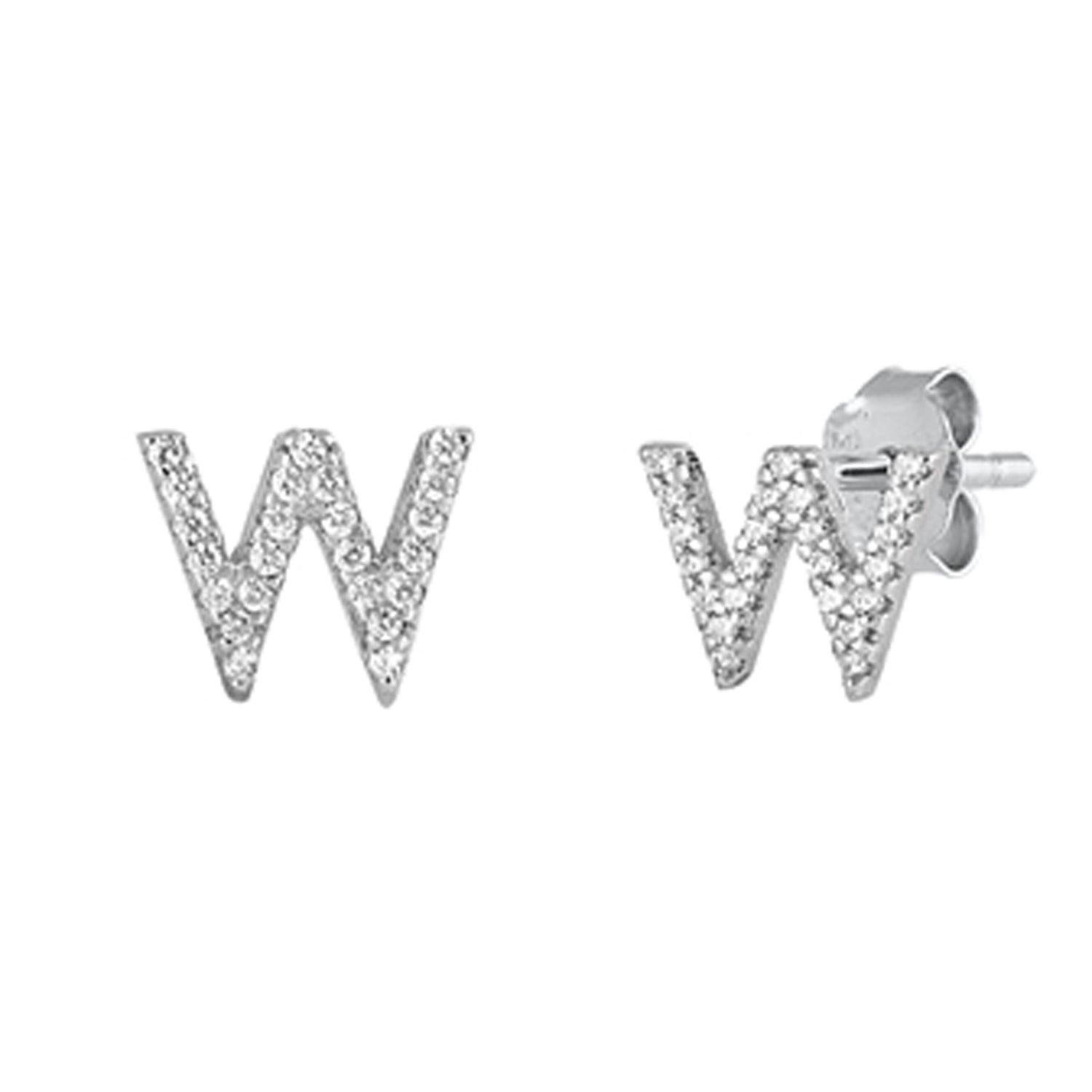 Initial Letter CZ Stud Earrings in Sterling Silver