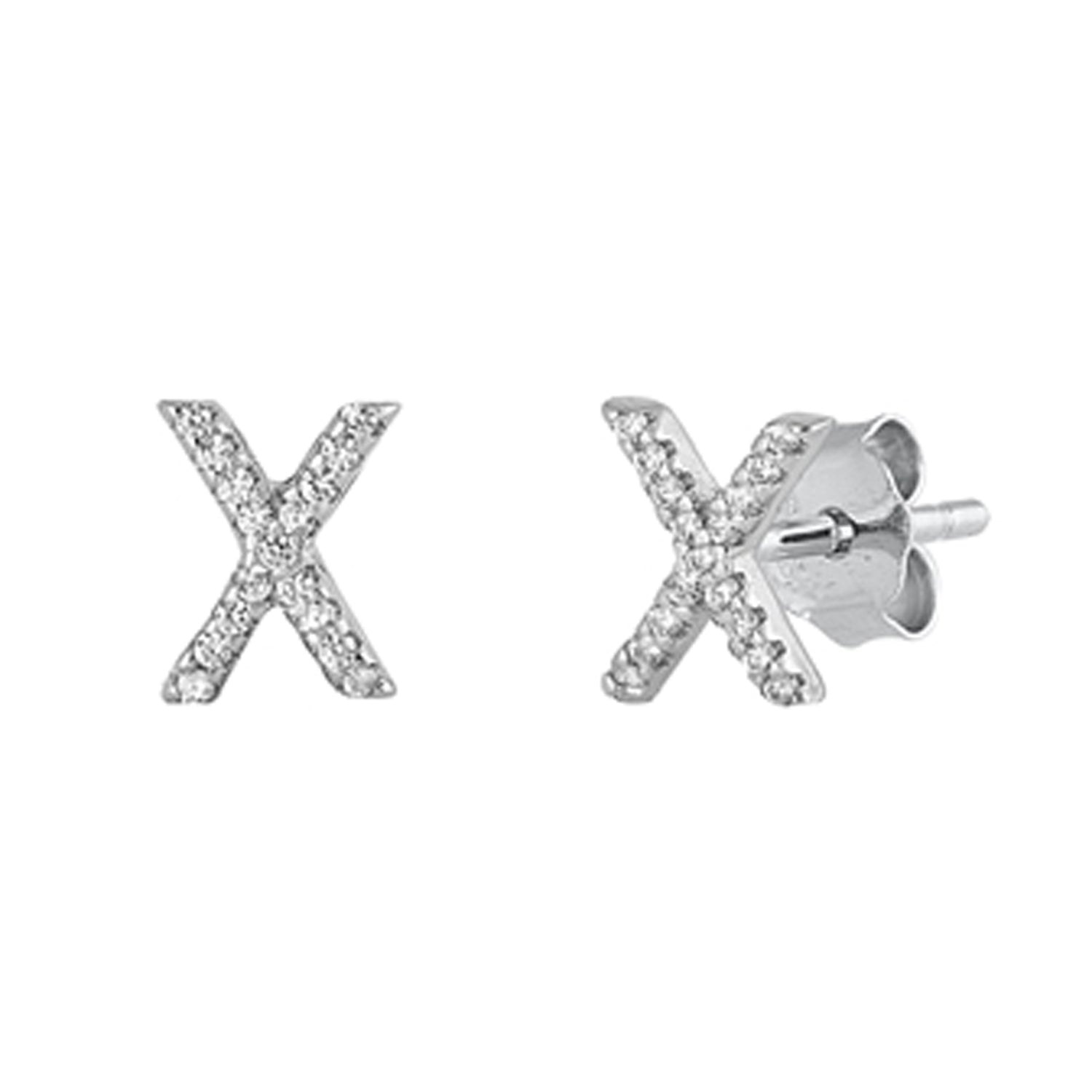 Initial Letter CZ Stud Earrings in Sterling Silver
