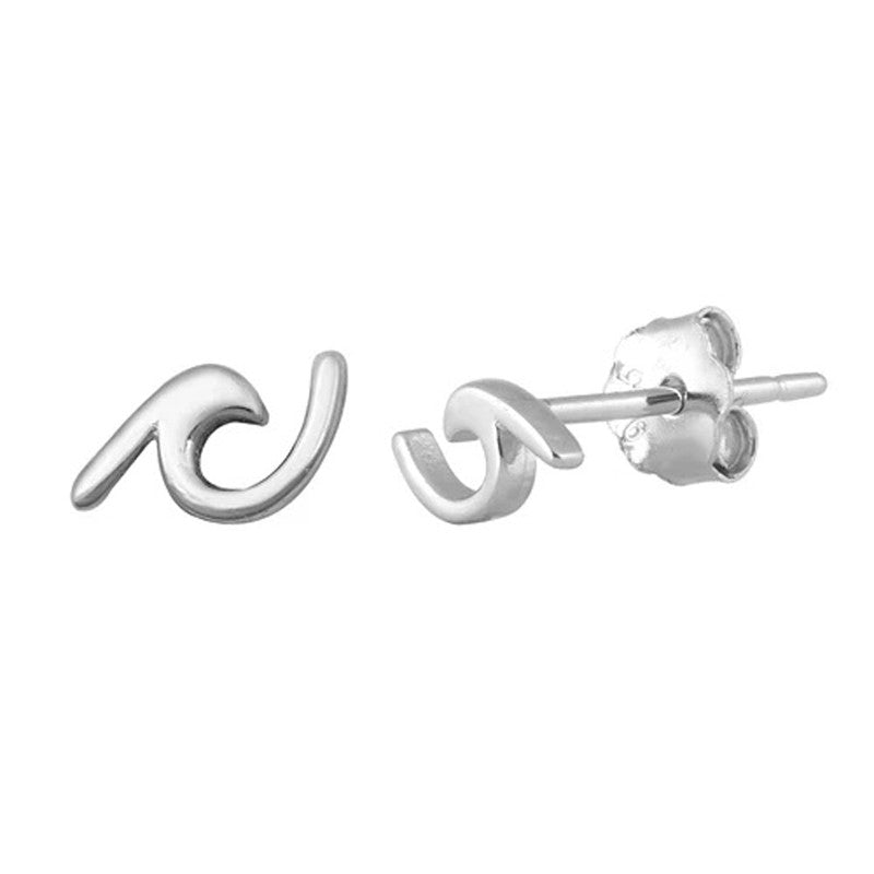 Tiny Dainty Wave Stud Earrings in Sterling Silver