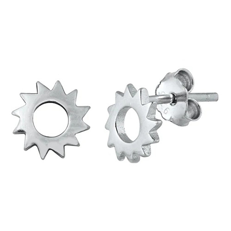 Tiny Blazing Sun Stud Earrings in Sterling Silver