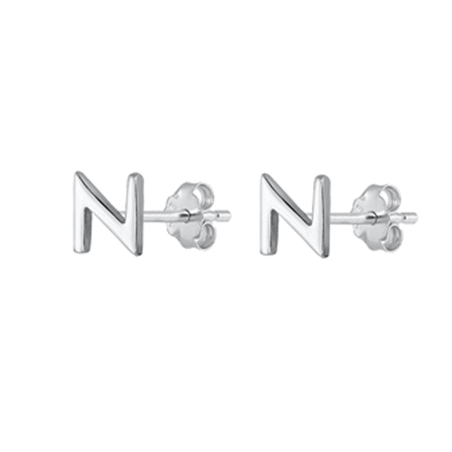 Initial Letter Stud Earrings in Sterling Silver