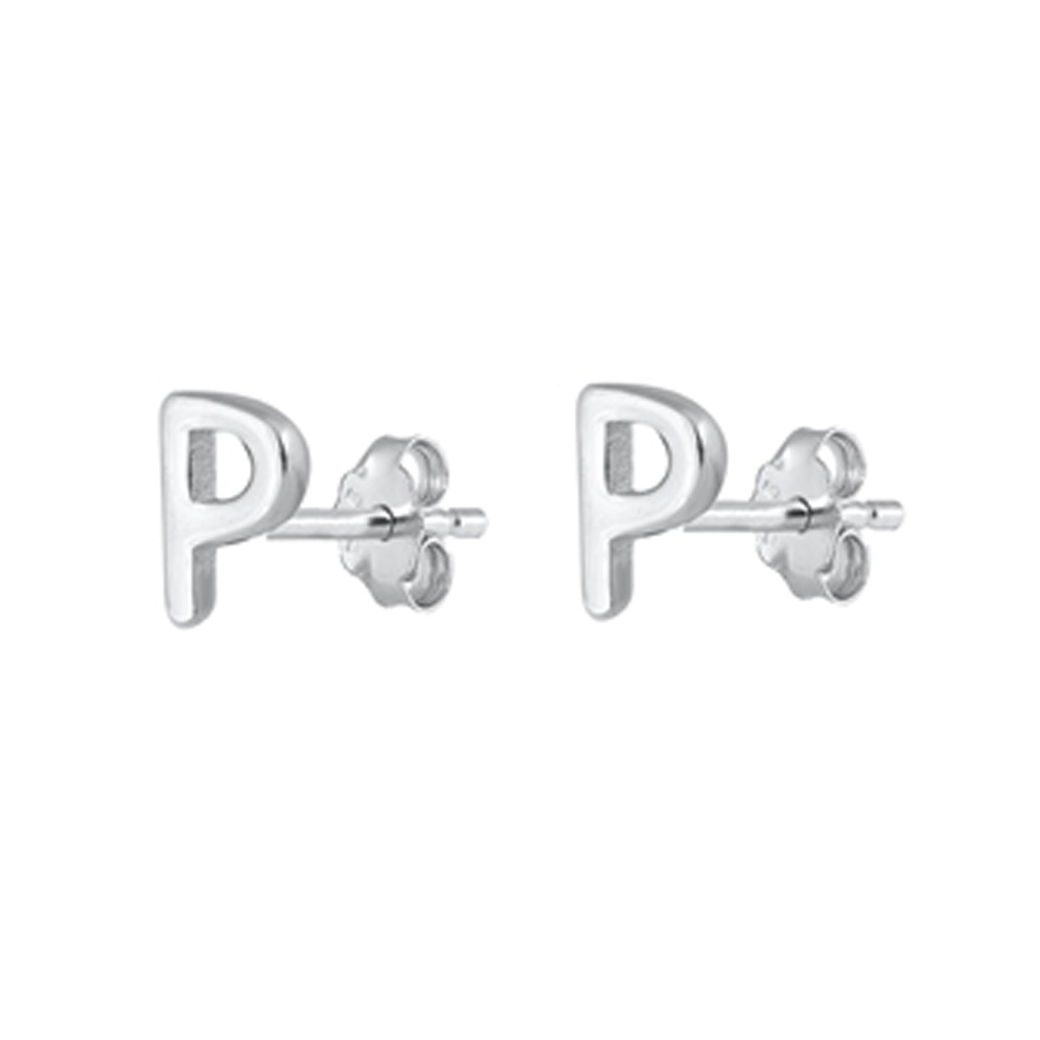 Initial Letter Stud Earrings in Sterling Silver