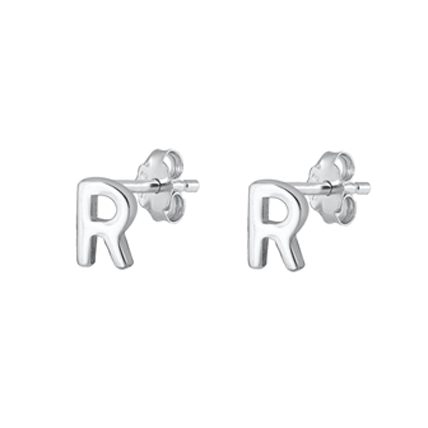Initial Letter Stud Earrings in Sterling Silver