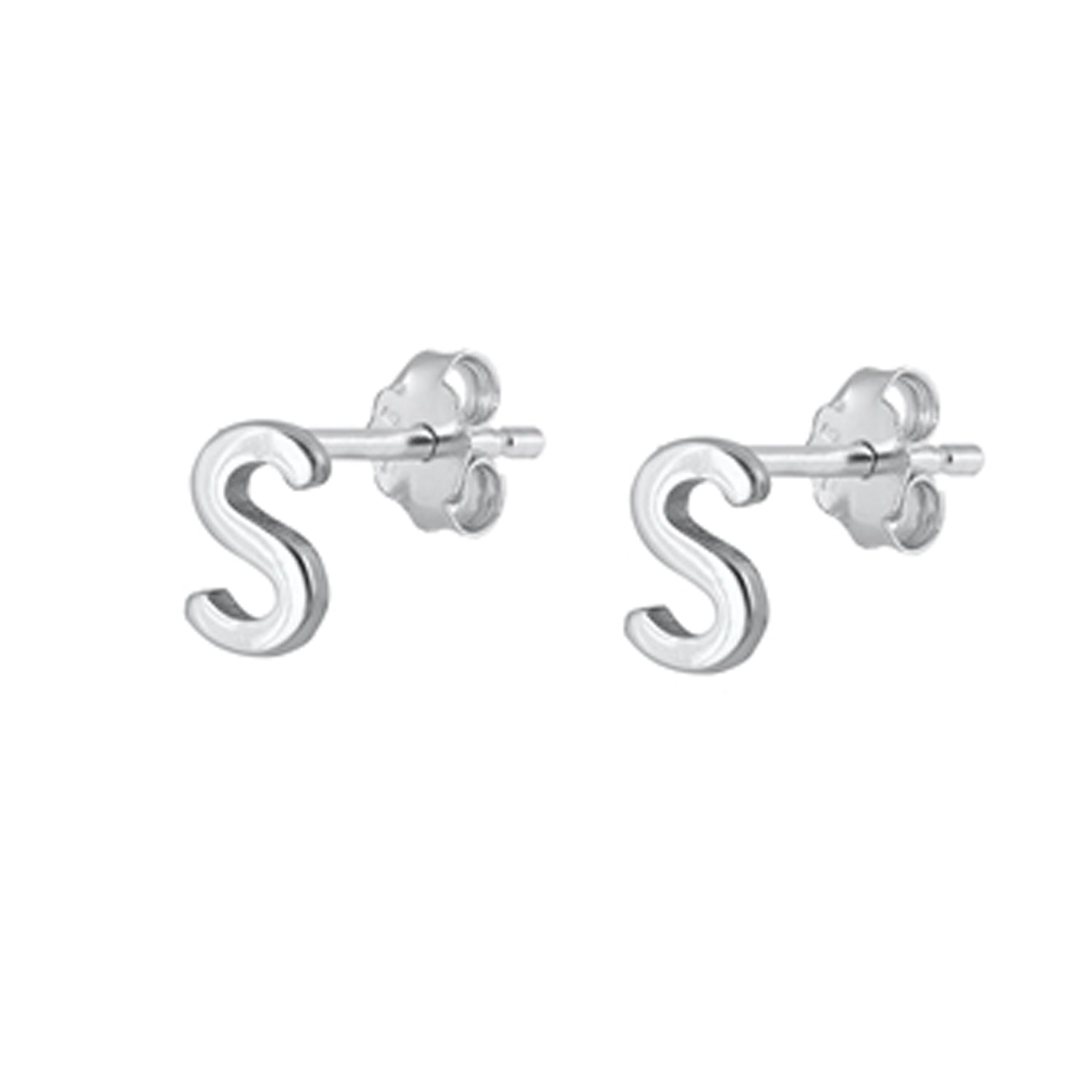 Initial Letter Stud Earrings in Sterling Silver