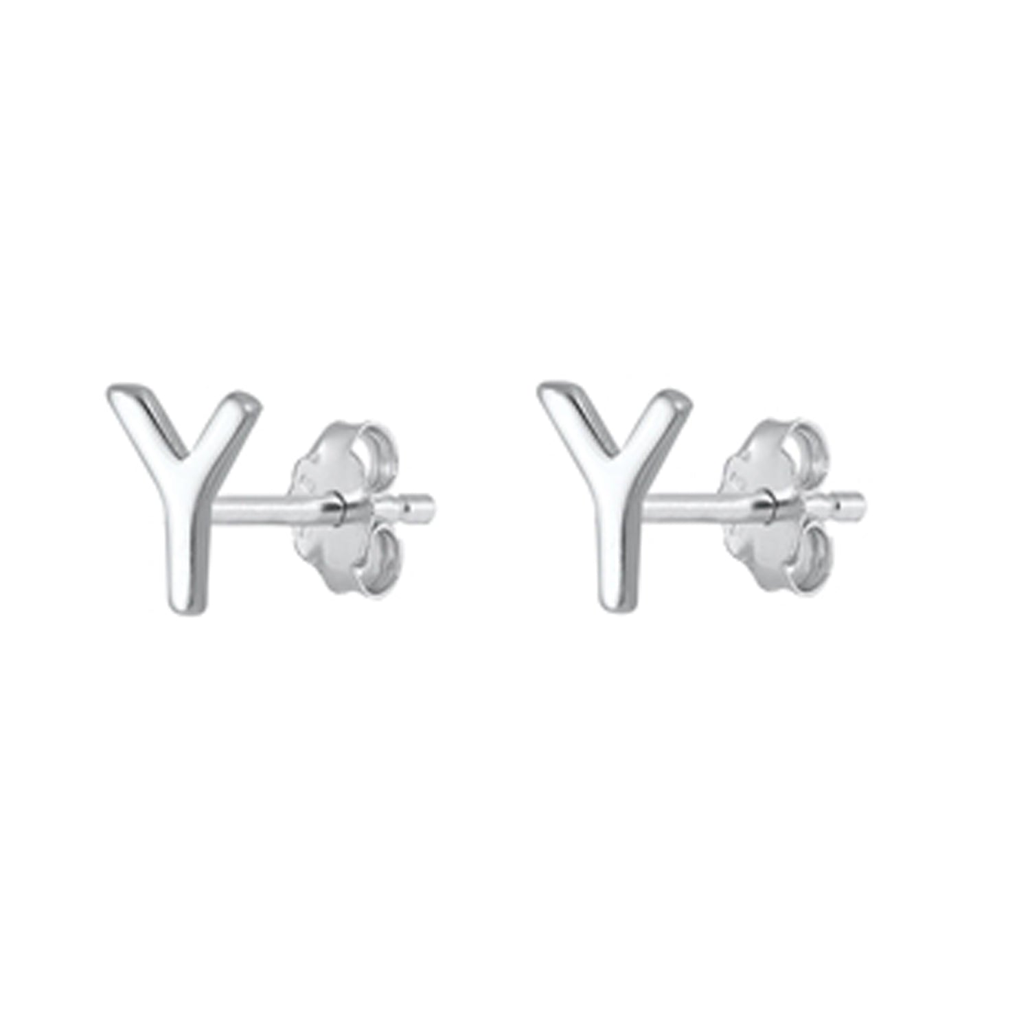 Initial Letter Stud Earrings in Sterling Silver