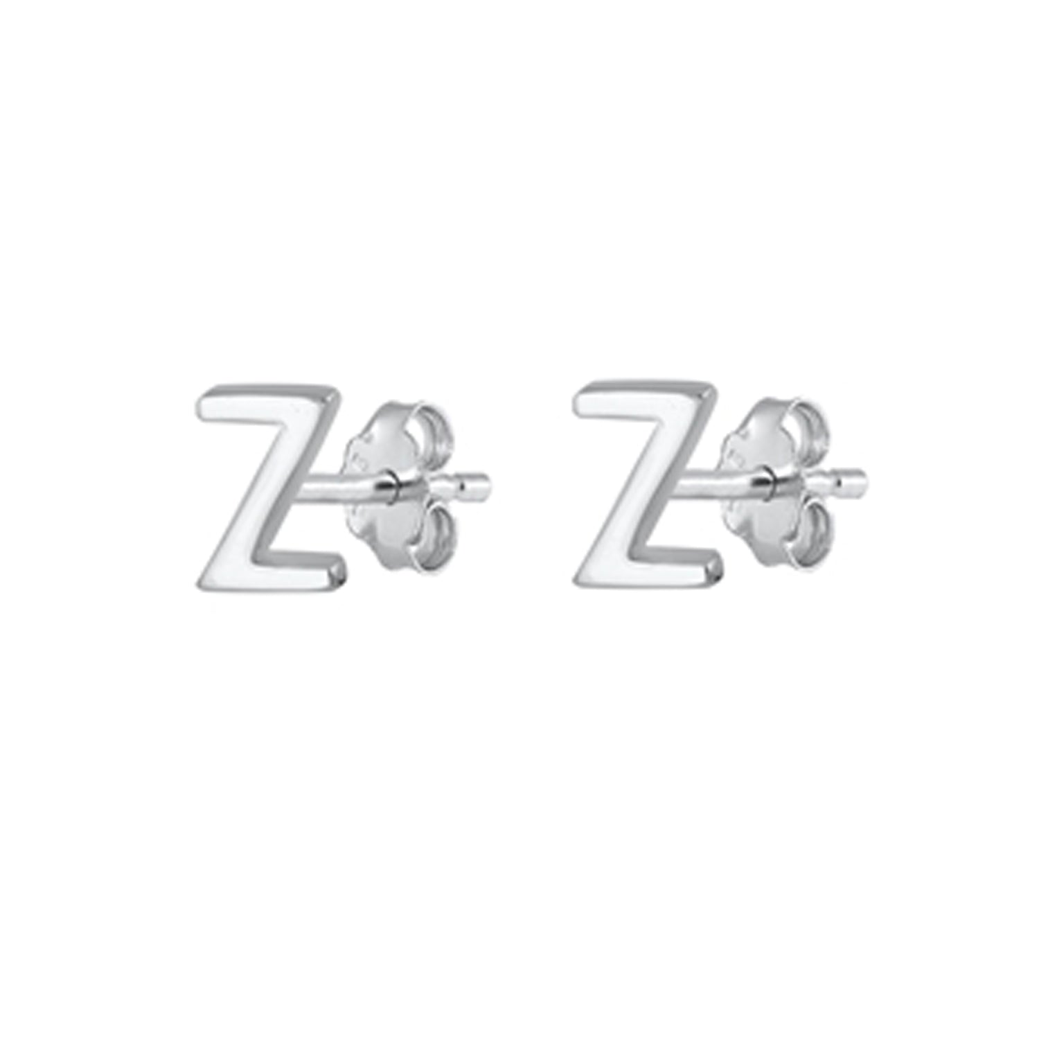 Initial Letter Stud Earrings in Sterling Silver