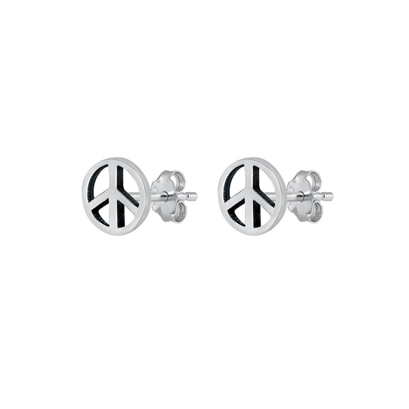 Peace Symbol Stud Earrings in Sterling Silver