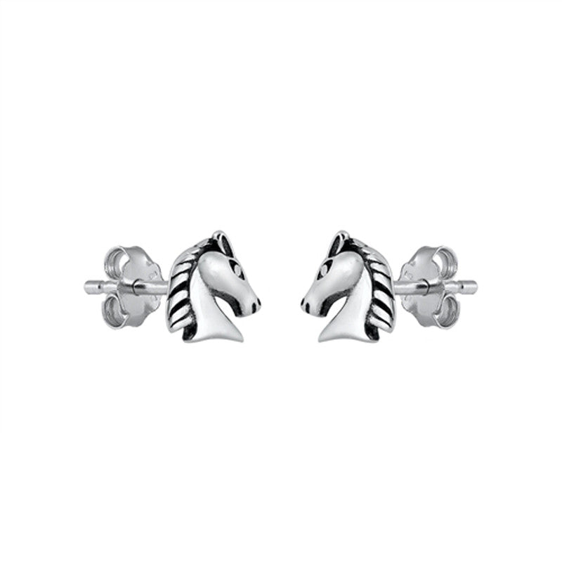 Knight Chess Piece Stud Earrings in Sterling Silver