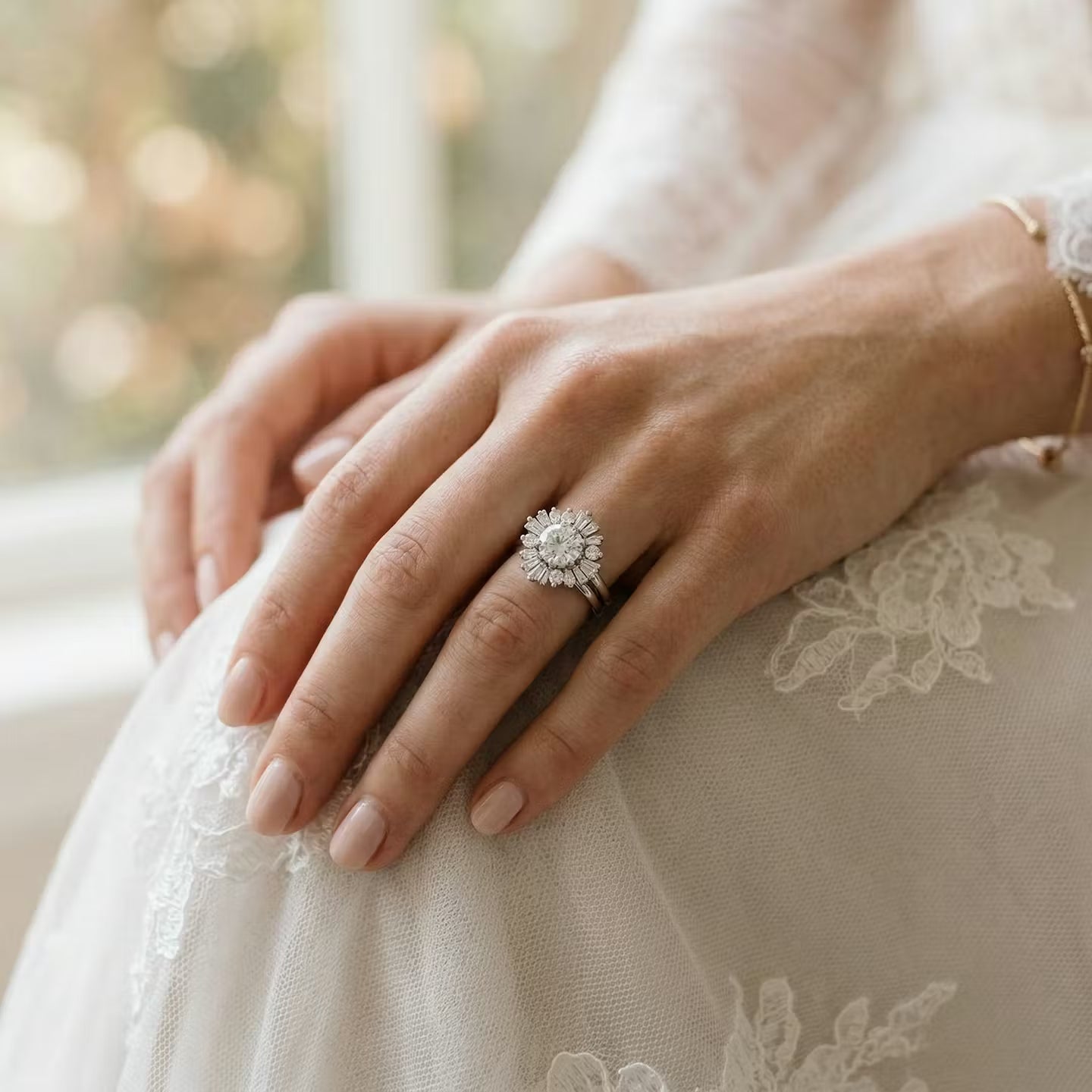 Round & Baguette Heirloom Engagement Ring in Sterling Silver