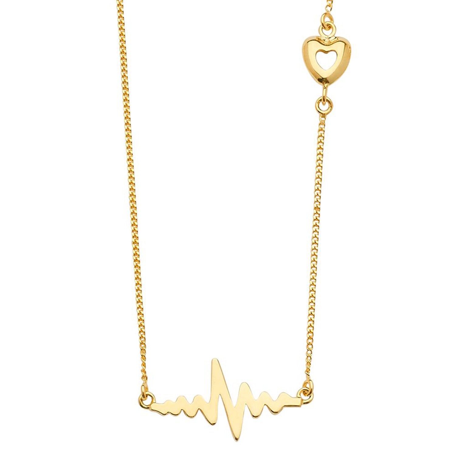 Lifeline Pendant Necklace with Heart Accent in 14k Yellow Gold